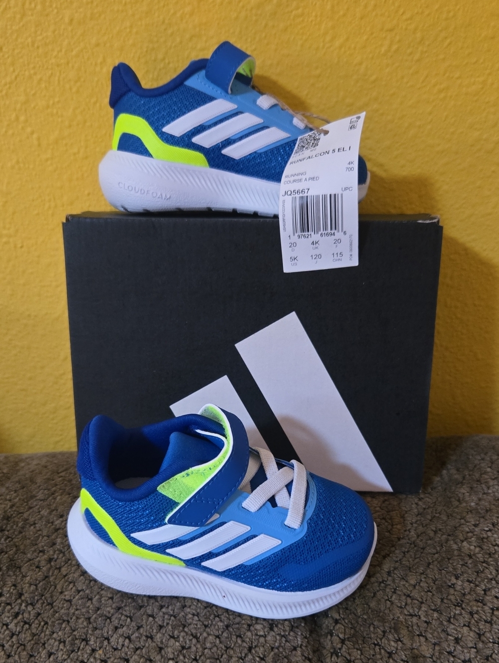 adidas Kids Blue & Neon Green Athletic Sneakers Toddler Baby Sz 5 Nwb